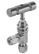 Stainless steel Ham-Let® H-300U Let-Lok® metric needle valve with angle PCTFE stem 